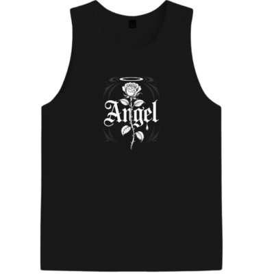 Angel Rose Floral Gothic Typography Design Men's Tank Top