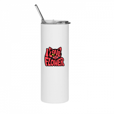 I Love Flower Cat Face Typography Graphic Design Thermos