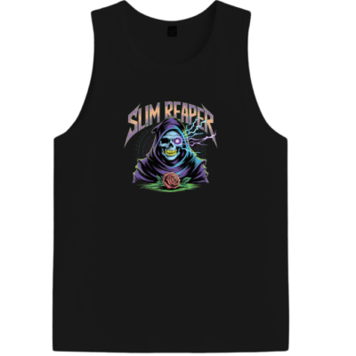 Slim Reaper Grim Reaper Skull With Lightning And Rose Artwork Men's Tank Top